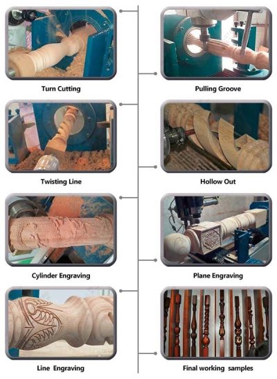 Automatic CNC Wood Lathe for Wood Crafts Making Working Samples